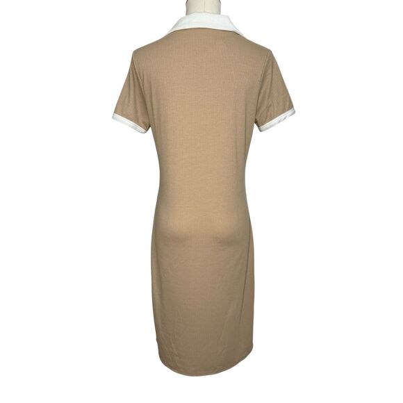 Livi by Olivia Rae Women’s Large Knit Midi Dress Tan Collared Ribbed Preppy NEW - Picture 4 of 6